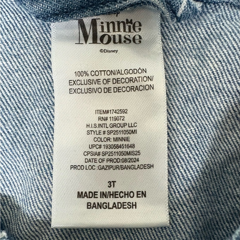 Disney Minnie Mouse Denim Jacket with Minnie Ear/Bow Allover Print, Sz. 3T - Picture 7 of 7
